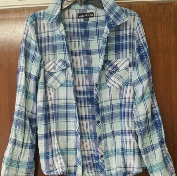 Light & Navy Blue. NEW IDEA. Flannel Long Sleeve. - Picture 1 of 3